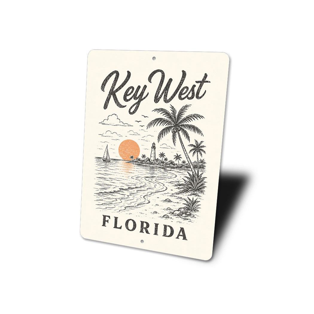 Key West Lighthouse Sailboat Palm Trees Sign