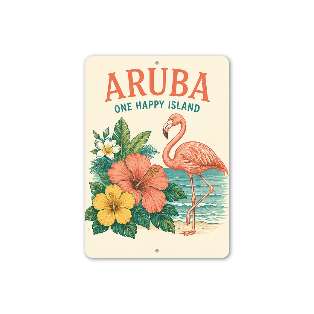 Aruba Hibiscus Flowers Flamingo Sign