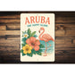 Aruba Hibiscus Flowers Flamingo Sign