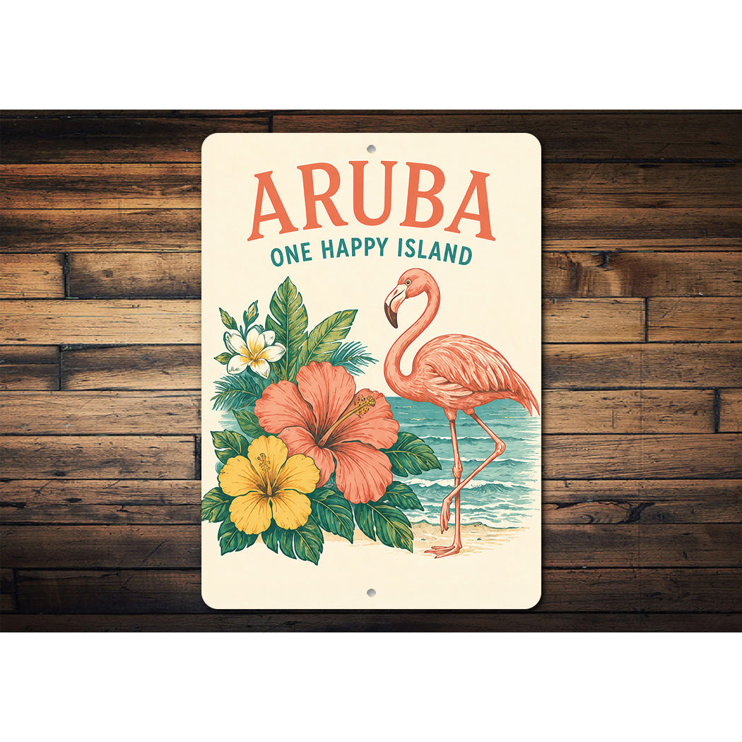 Aruba Hibiscus Flowers Flamingo Sign