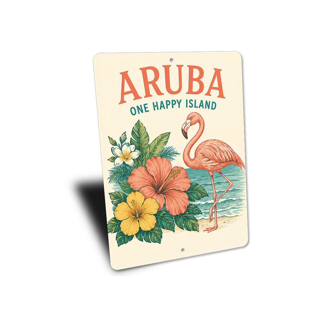Aruba Hibiscus Flowers Flamingo Sign