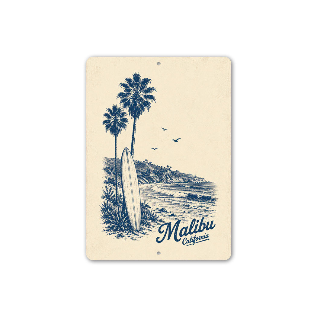 Malibu Surfboard by the Beach Sign