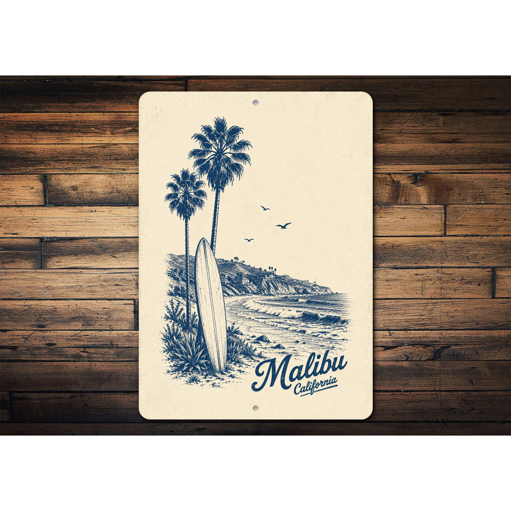 Malibu Surfboard by the Beach Sign