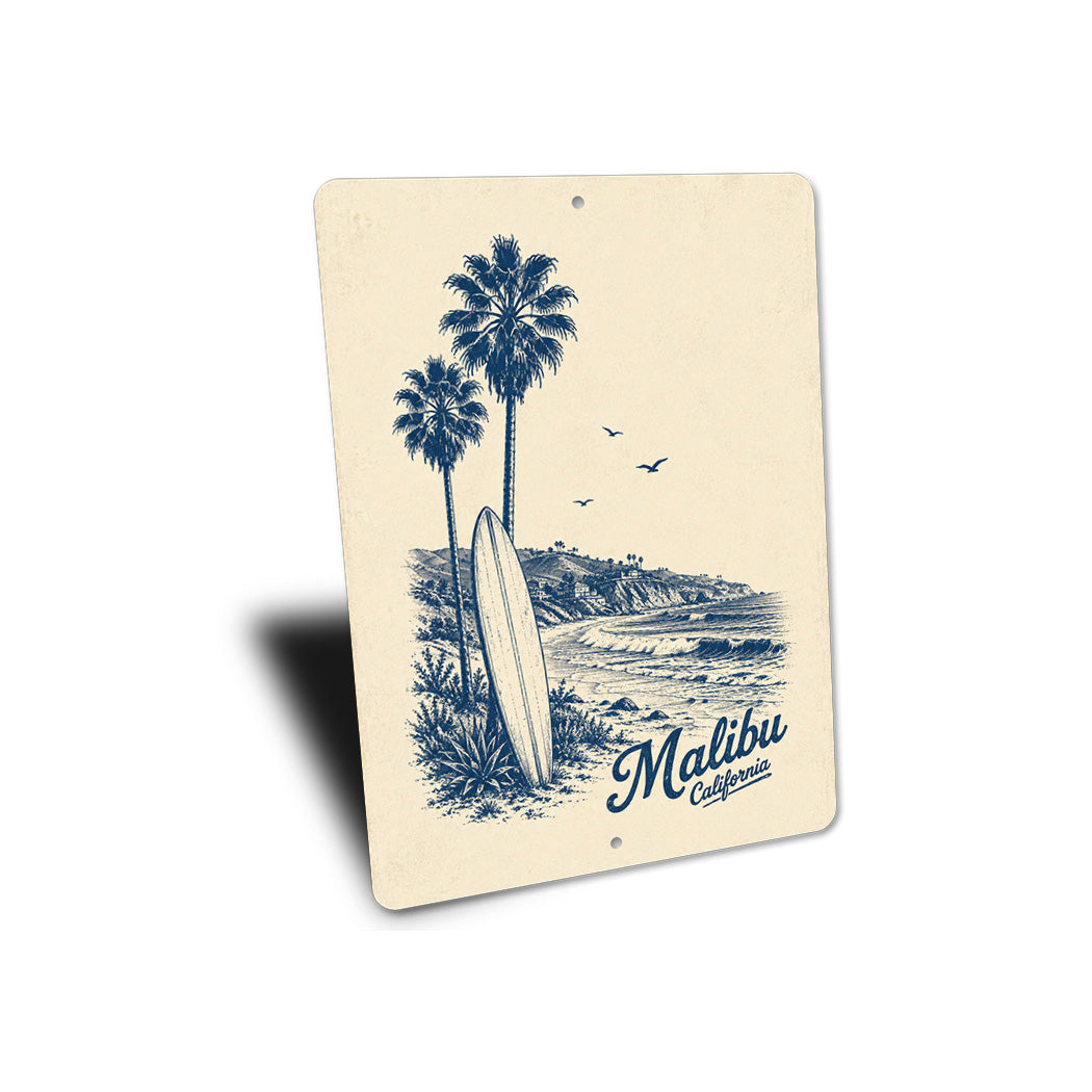 Malibu Surfboard by the Beach Sign