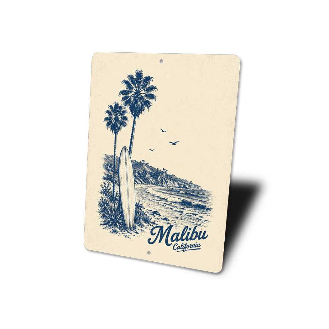Malibu Surfboard by the Beach Sign