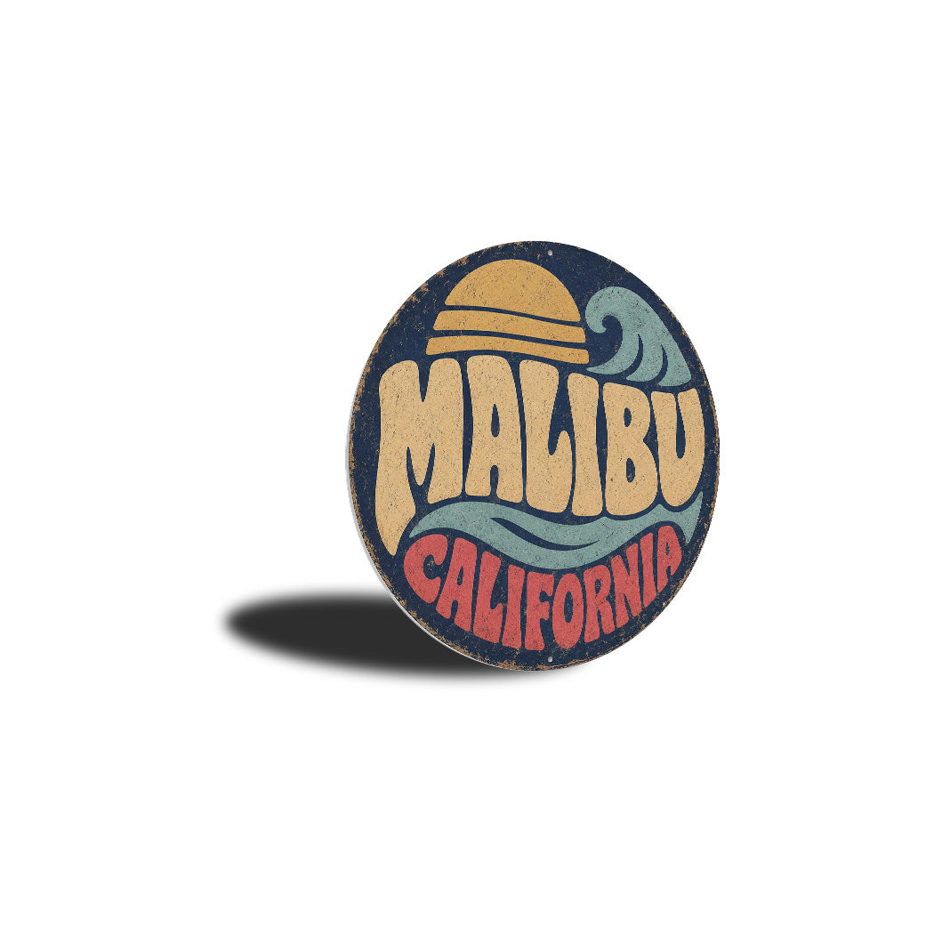Malibu Sun and Waves Rustic Round Sign