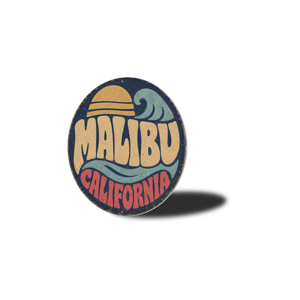 Malibu Sun and Waves Rustic Round Sign