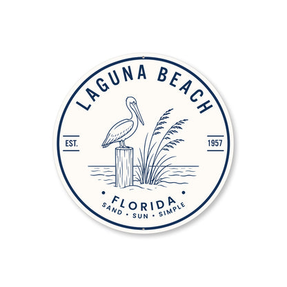 Laguna Beach Sand Sun Pelican Round Sign