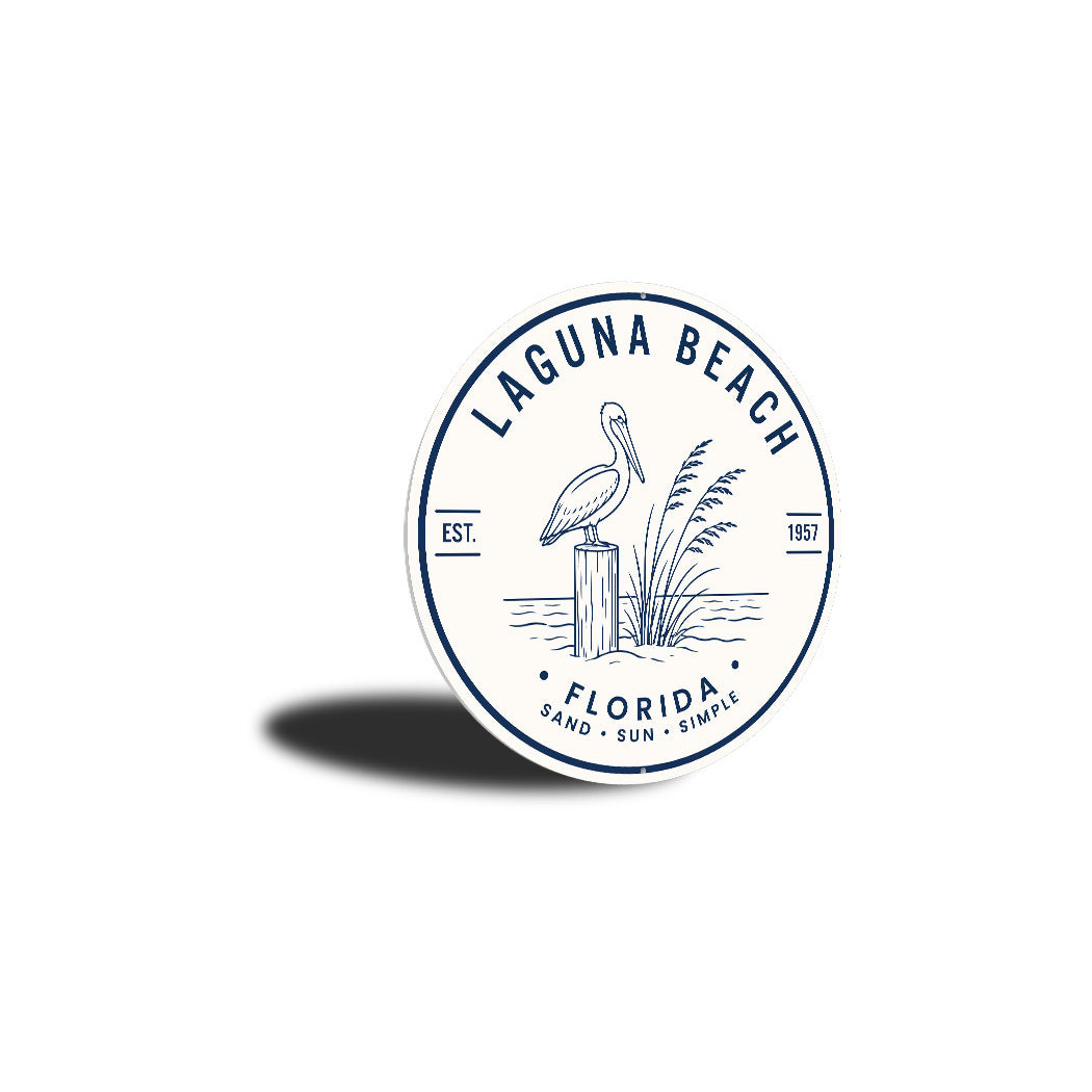 Laguna Beach Sand Sun Pelican Round Sign