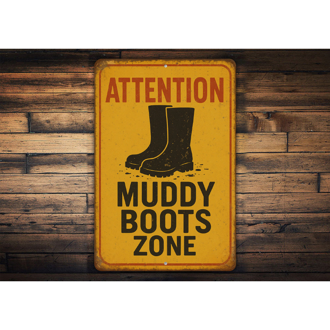 Attention Muddy Boots Zone Rustic Barn Sign