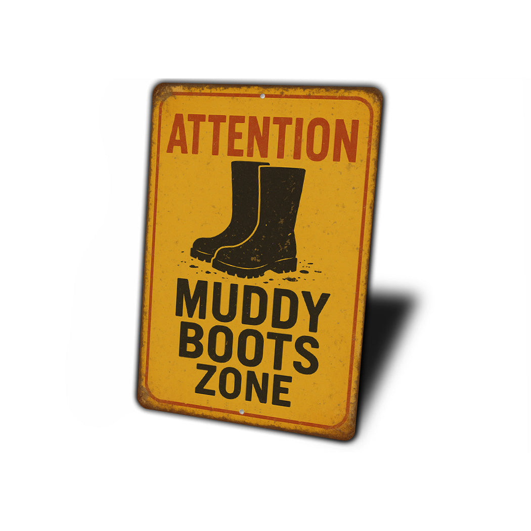 Attention Muddy Boots Zone Rustic Barn Sign