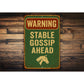 Stable Gossip Ahead Horse Farm Rustic Ranch Sign