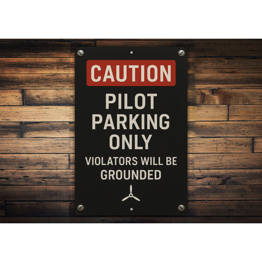 Caution Pilot Parking Only Violators Will Be Grounded Sign
