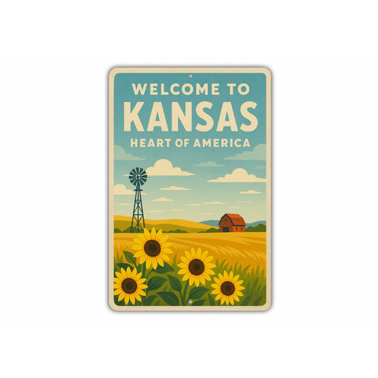 Welcome To Kansas Heart Of America Sign