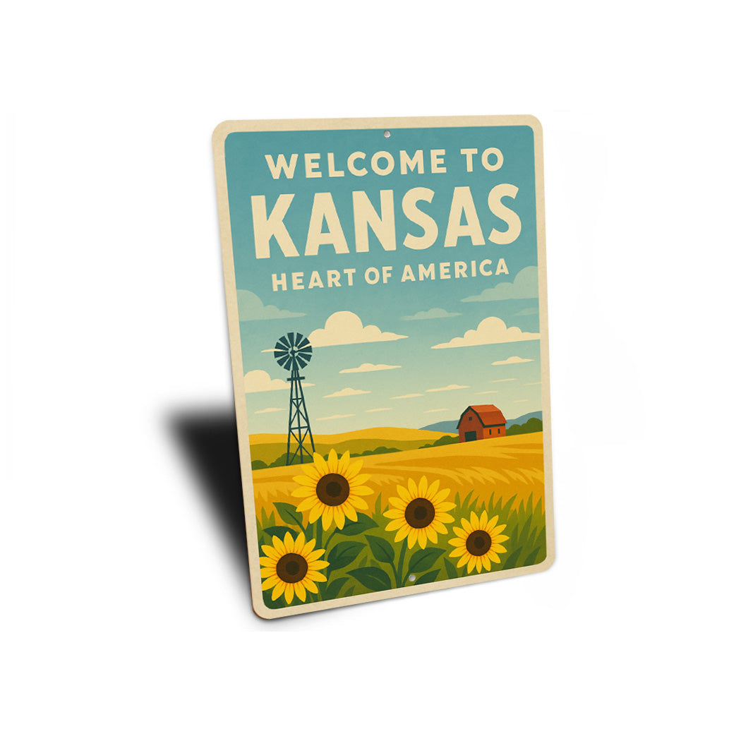 Welcome To Kansas Heart Of America Sign