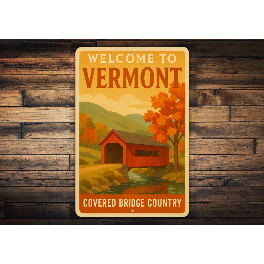 Welcome To Vermont Covered Bridge Country Sign