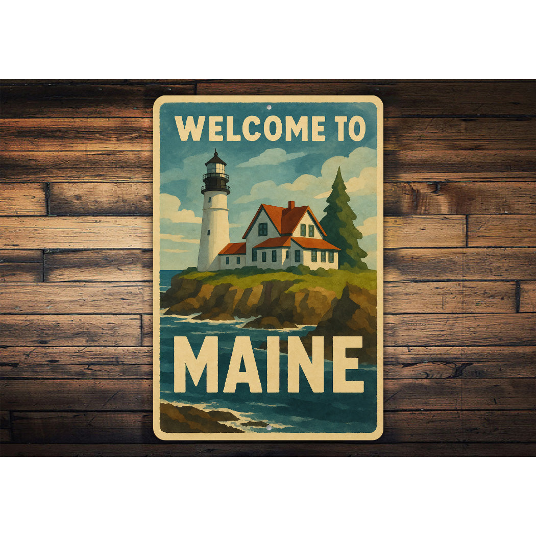 Welcome To Maine Lighthouse Sign