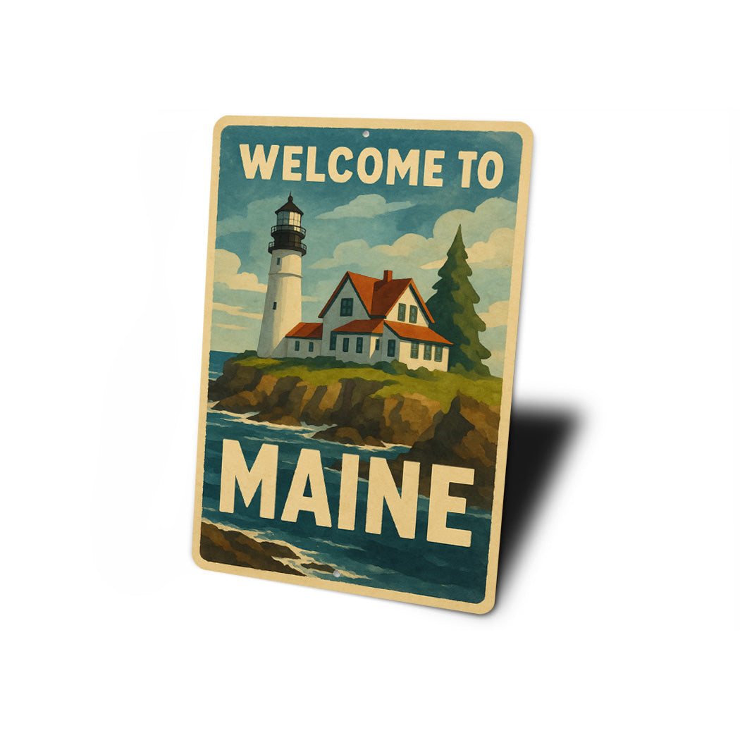 Welcome To Maine Lighthouse Sign