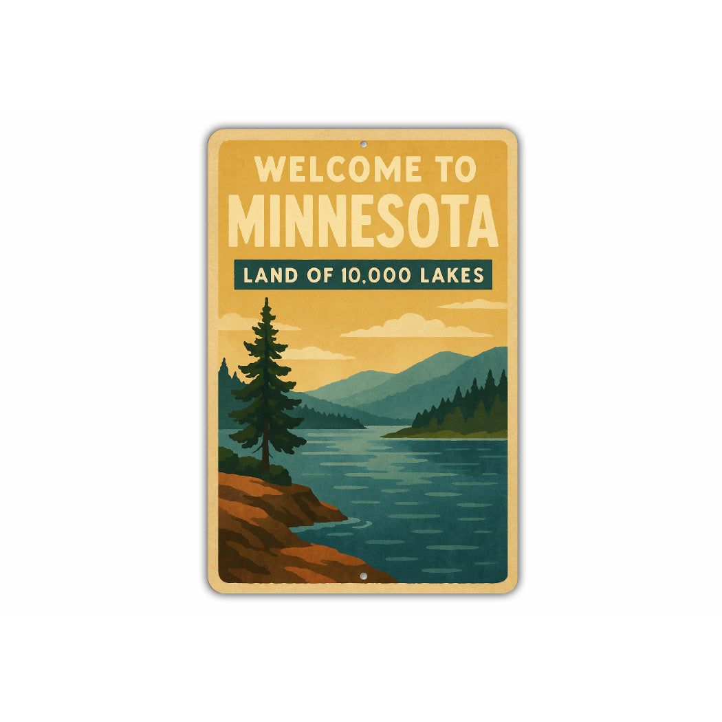 Welcome To Minnesota Land of 10000 Lakes Sign