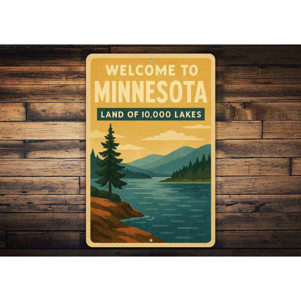 Welcome To Minnesota Land of 10000 Lakes Sign