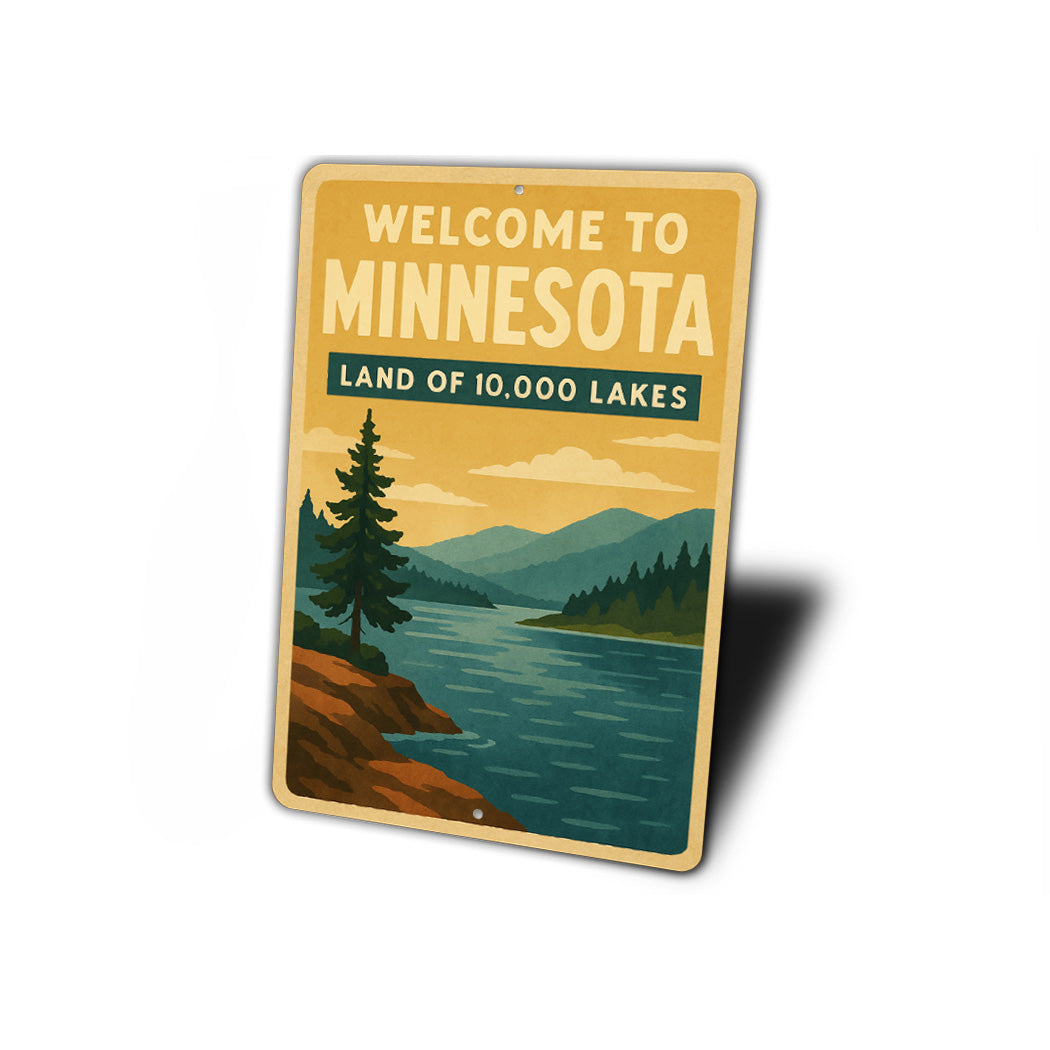 Welcome To Minnesota Land of 10000 Lakes Sign