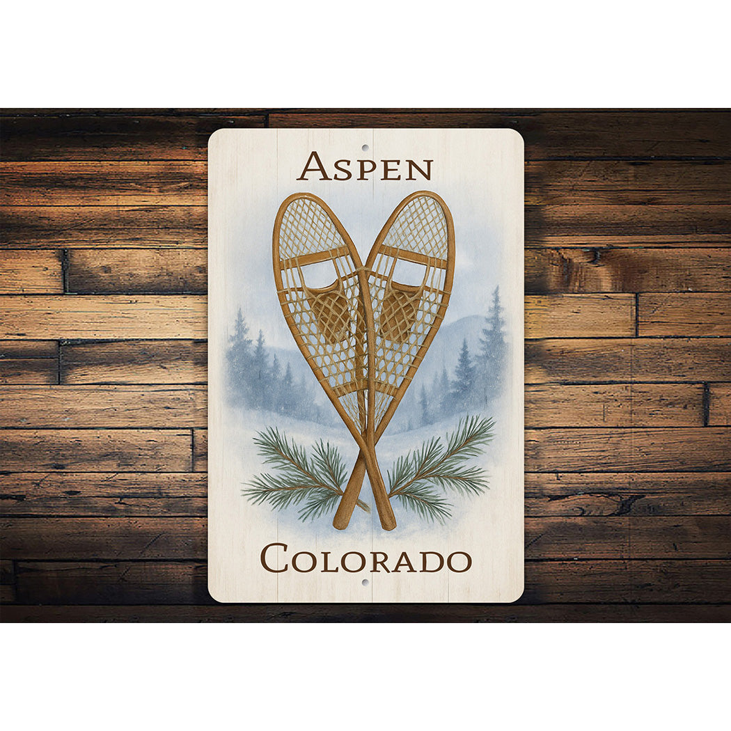 Aspen Colorado Crossed Snow Shoes Sign
