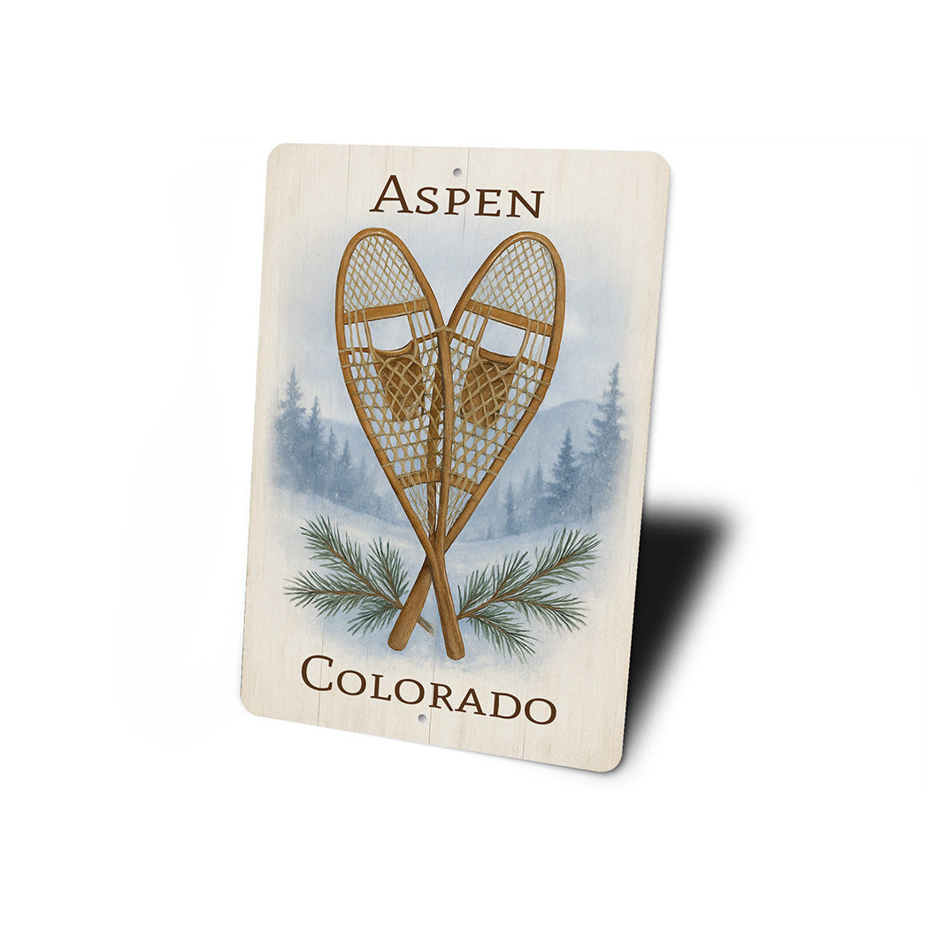 Aspen Colorado Crossed Snow Shoes Sign