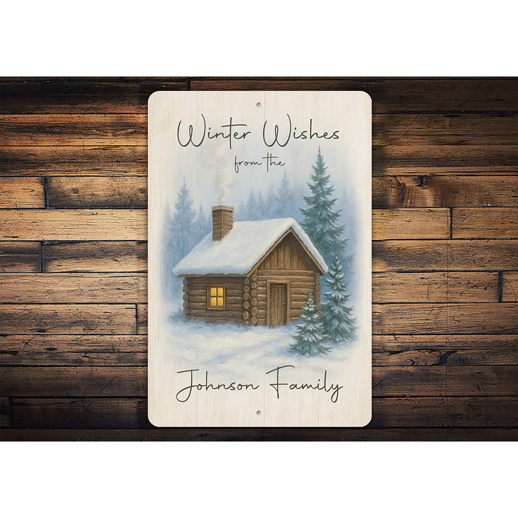Winter Wishes From The Johnson Family Wood Cabin Sign