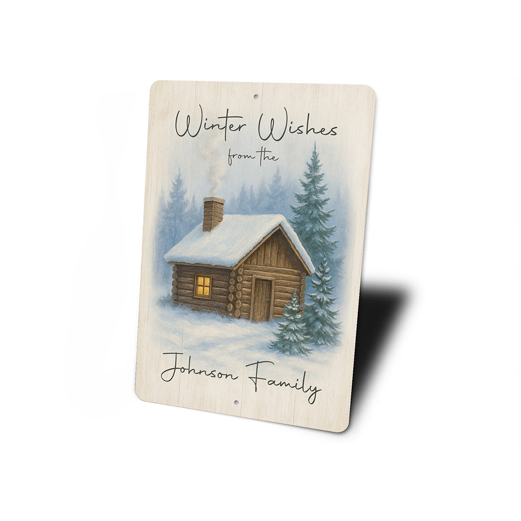 Winter Wishes From The Johnson Family Wood Cabin Sign