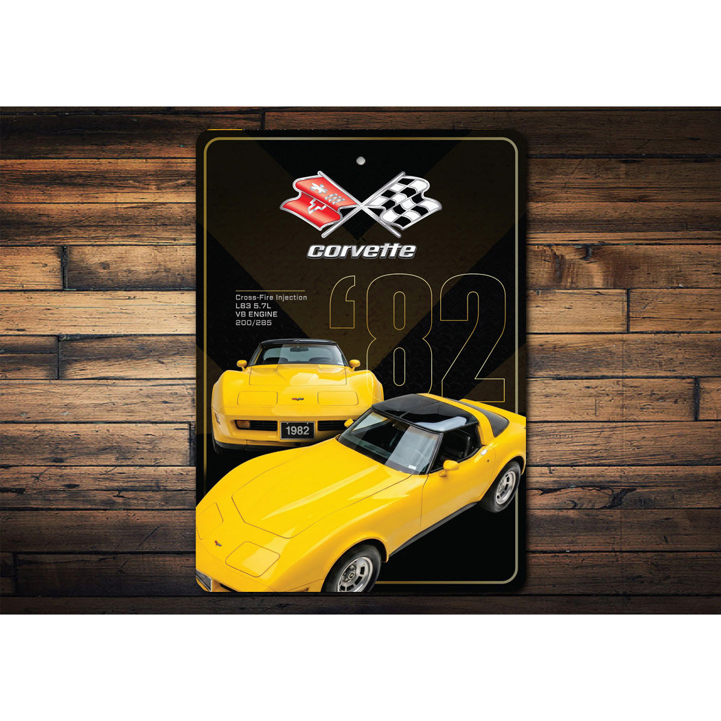 Chevy Corvette 1982 Chevrolet Crossed Flag Badge Sign