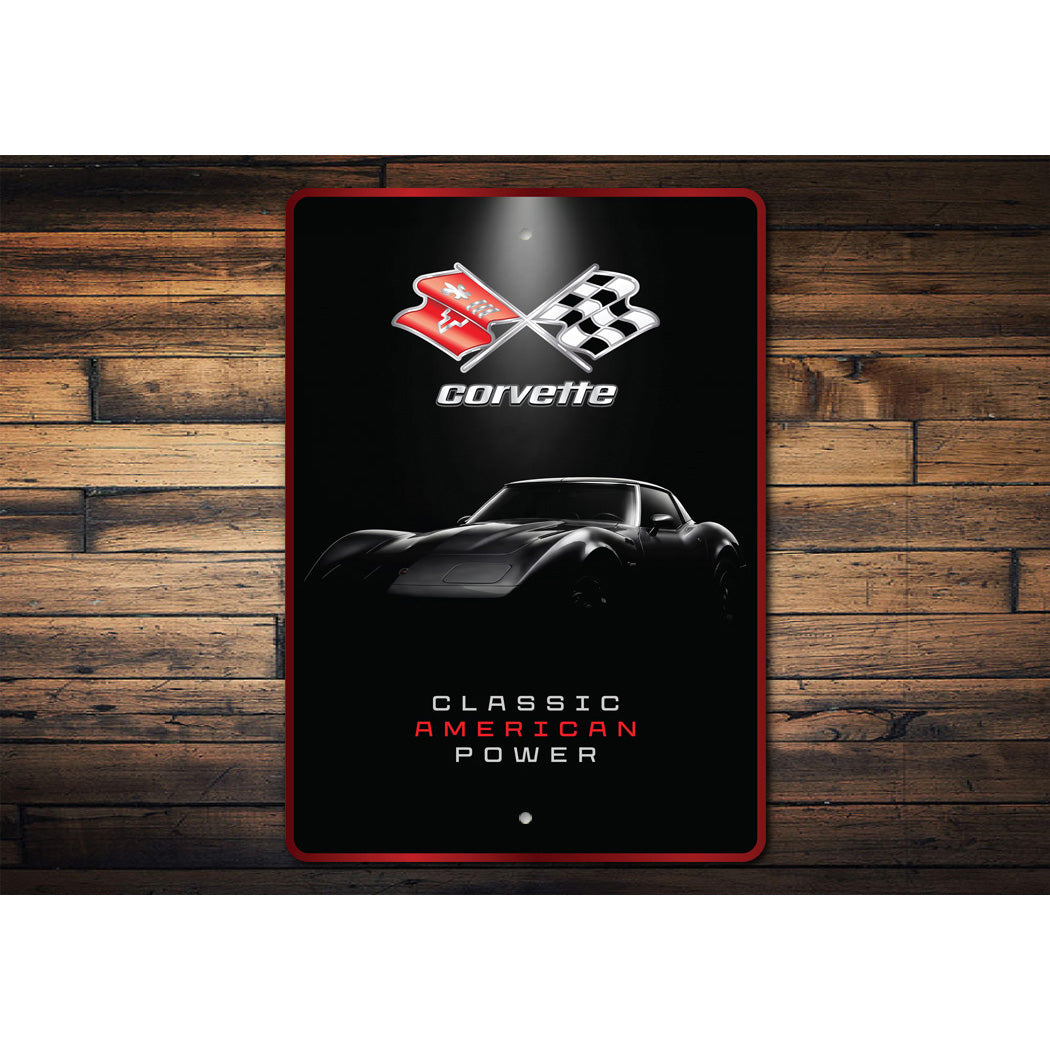 Corvette Classic American Power Crossed Flag Badge Sign