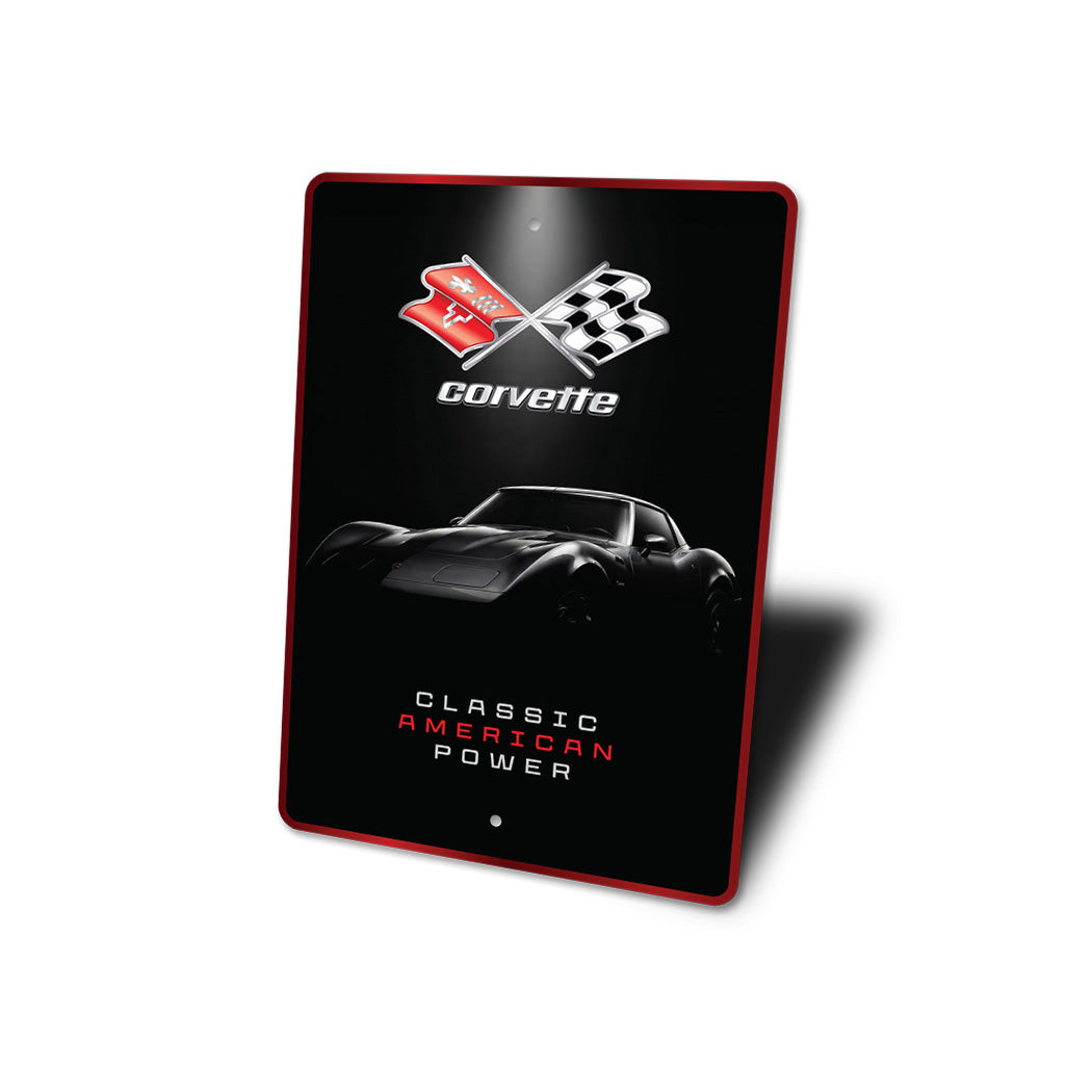 Corvette Classic American Power Crossed Flag Badge Sign