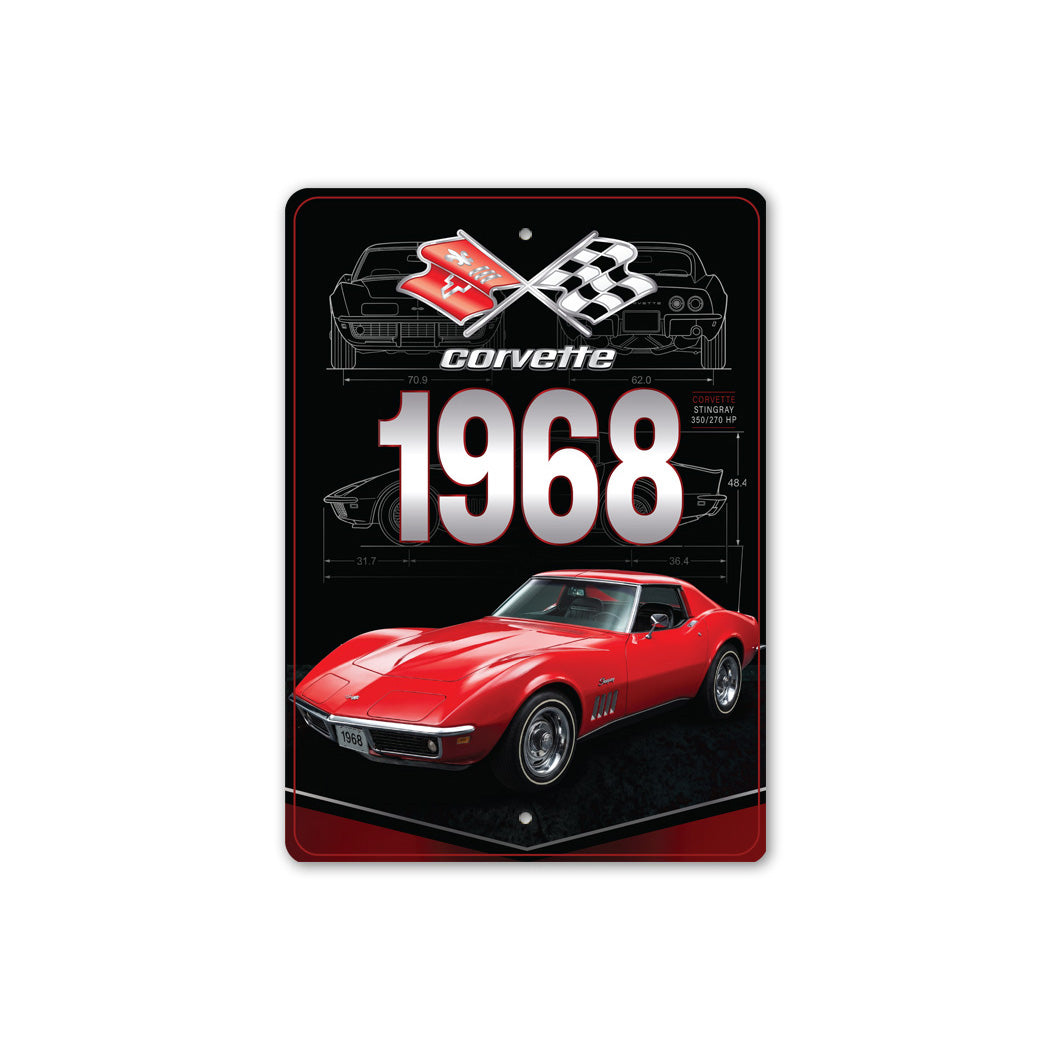 Corvette 1968 Chevy Crossed Flag Badge Sign