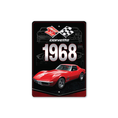 Corvette 1968 Chevy Crossed Flag Badge Sign
