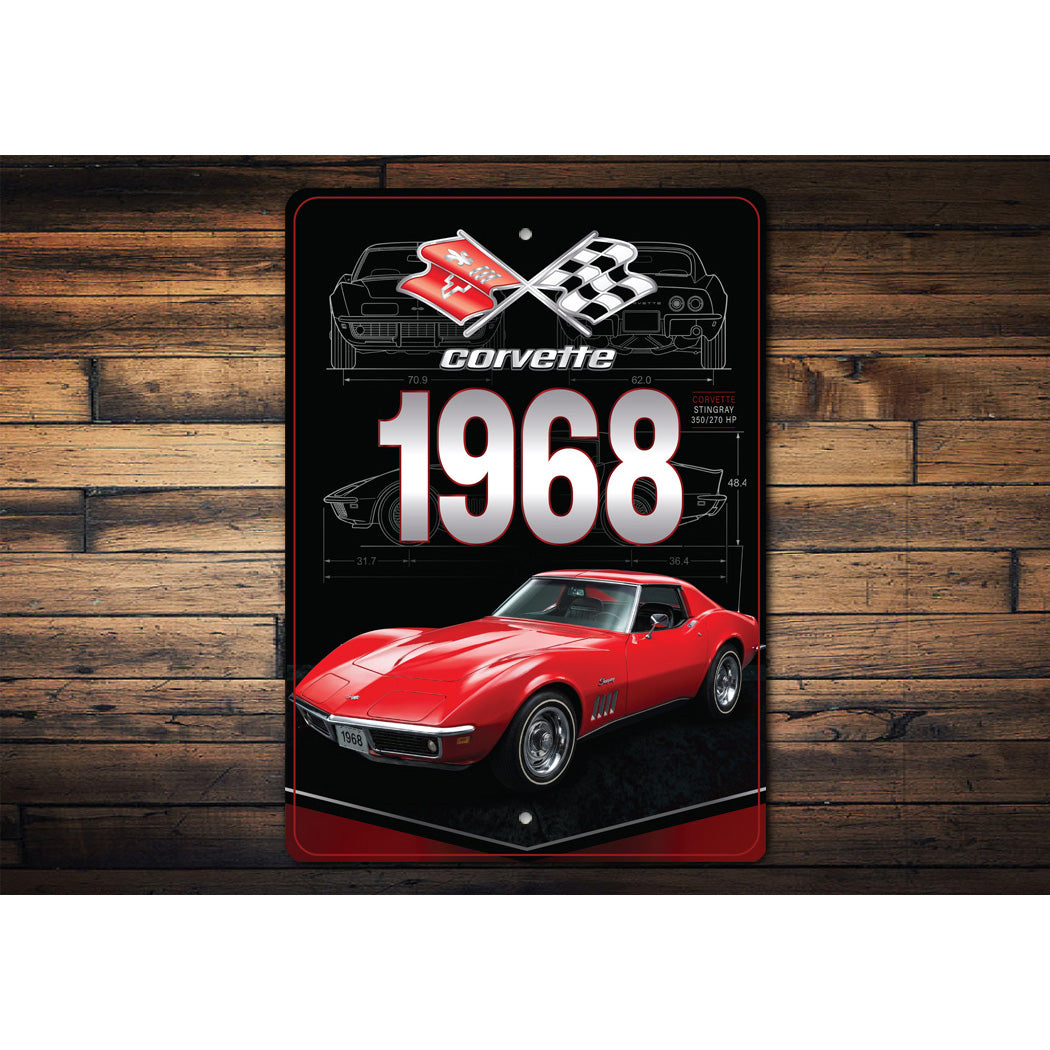 Corvette 1968 Chevy Crossed Flag Badge Sign