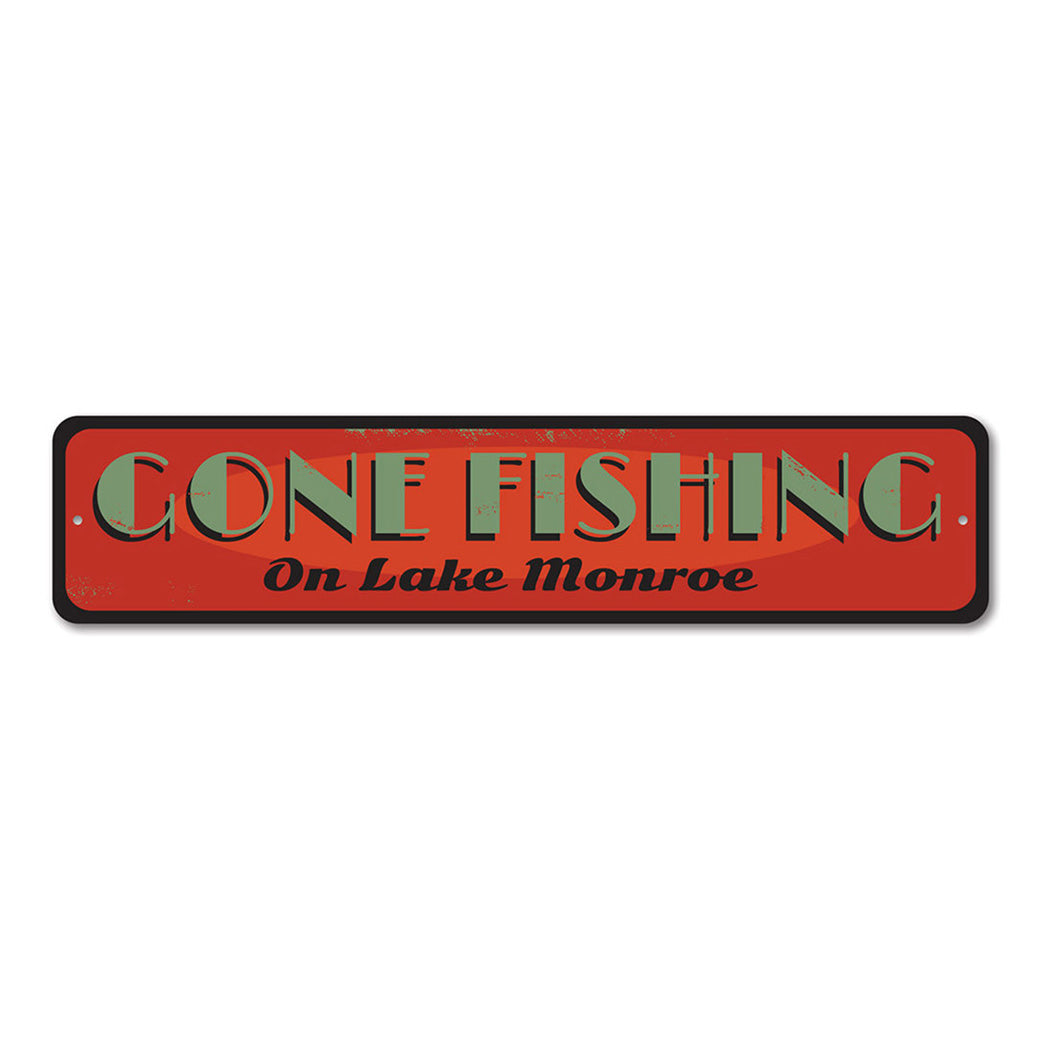 Old Gone Fishing Metal Sign