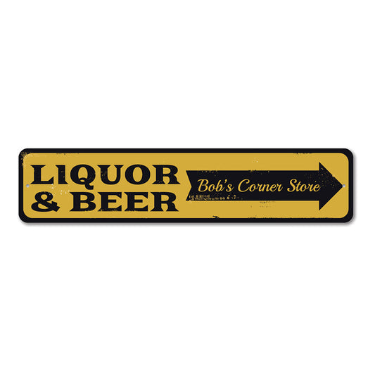 Liquor & Beer Arrow Metal Sign