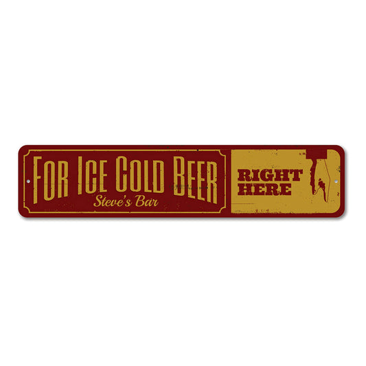 Ice Cold Beer Right Here Metal Sign