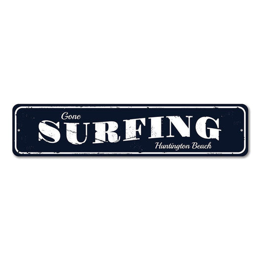 Gone Surfing Beach Metal Sign