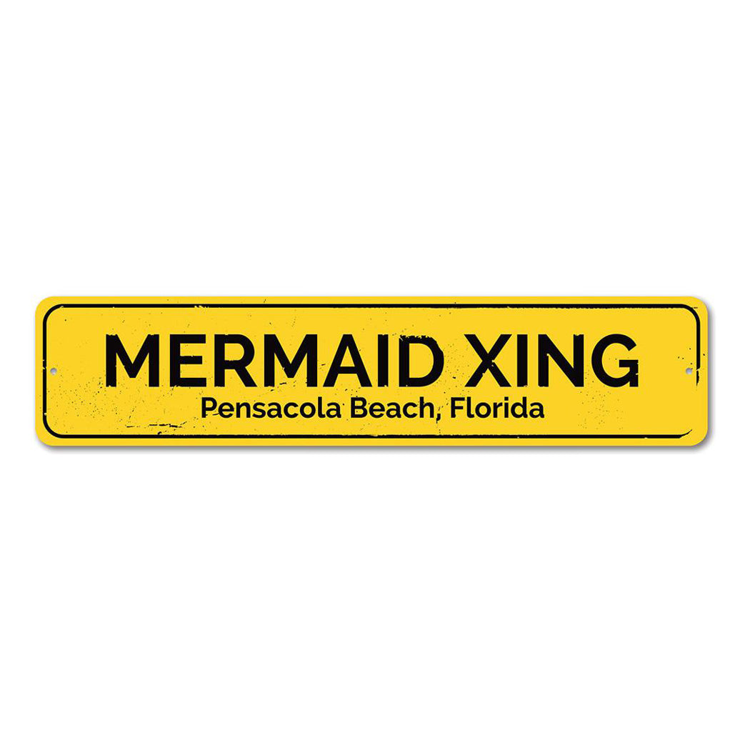 Mermaid Crossing Metal Sign
