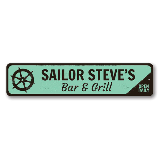 Ship Wheel Metal Sign