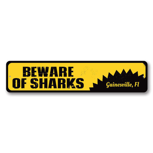 Beware of Sharks Metal Sign