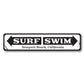Surf Swim Arrow Metal Sign