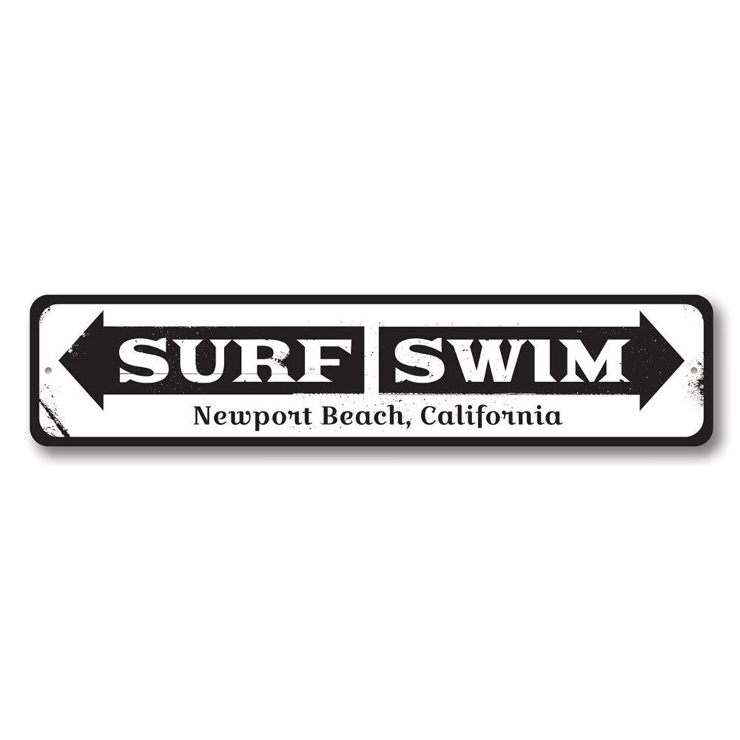 Surf Swim Arrow Metal Sign