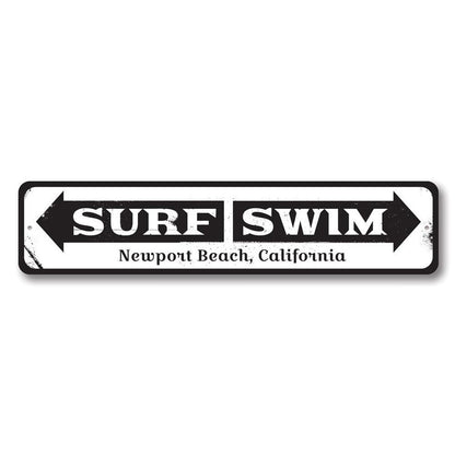 Surf Swim Arrow Metal Sign