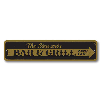 Bar & Grill Arrow Metal Sign