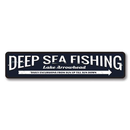 Deep Sea Fishing Arrow Metal Sign