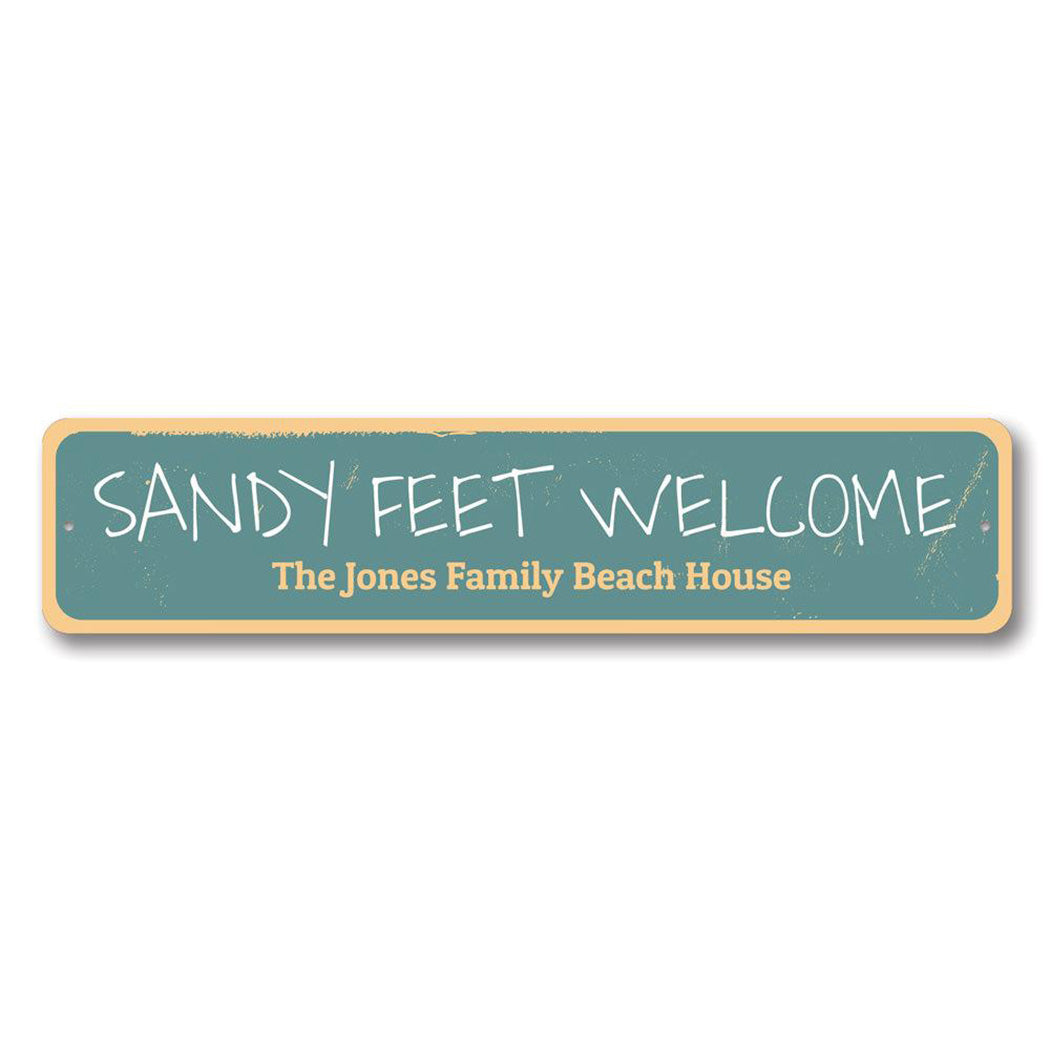 Sandy Feet Welcome Metal Sign