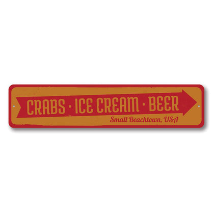 Crabs Ice Cream Beer Metal Sign