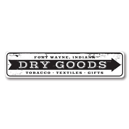 Dry Goods Arrow Metal Sign